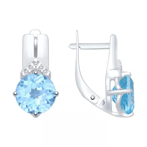 Серьги из серебра с топазами и фианитами