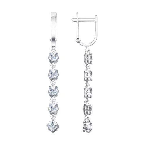 Серьги длинные из серебра с фианитами