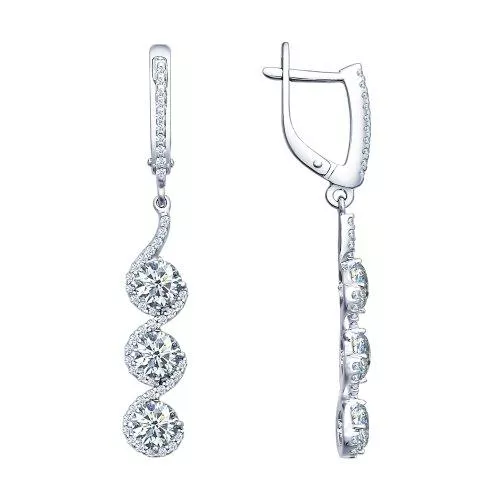 Серьги длинные из серебра с фианитами