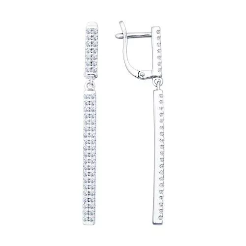 Серьги длинные из серебра с фианитами