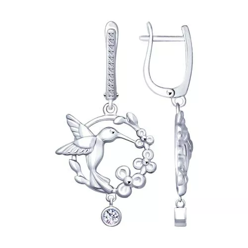 Серебряные серьги «Колибри» с фианитами