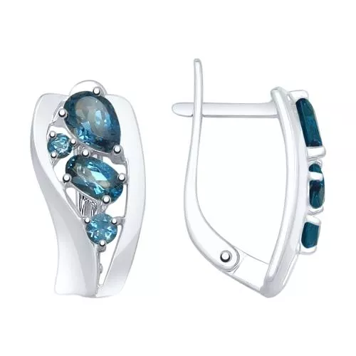 Серьги из серебра с синими топазами