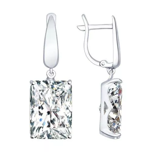 Серьги длинные из серебра с фианитами