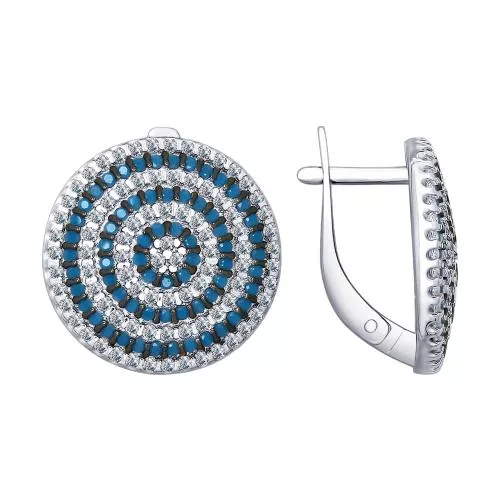 Серьги из серебра с голубыми ситаллами и фианитами