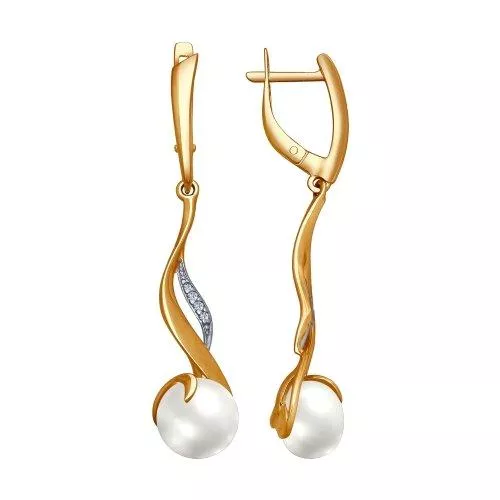 Серьги из золочёного серебра с жемчугом и фианитами