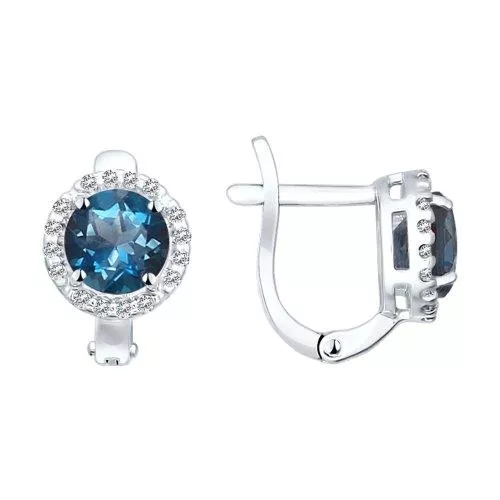 Серьги из серебра с топазами и фианитами