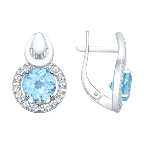 Серьги из серебра с топазами и фианитами