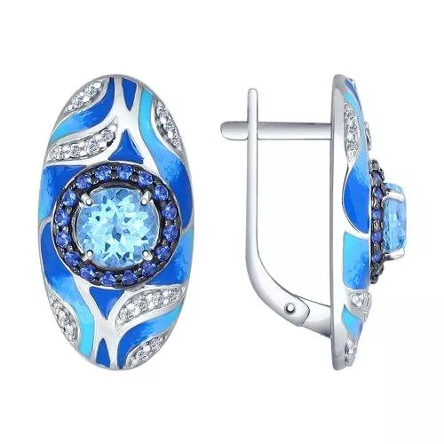 Серьги из серебра с эмалью с миксом камней