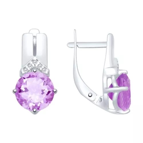 Серьги из серебра с аметистами и фианитами