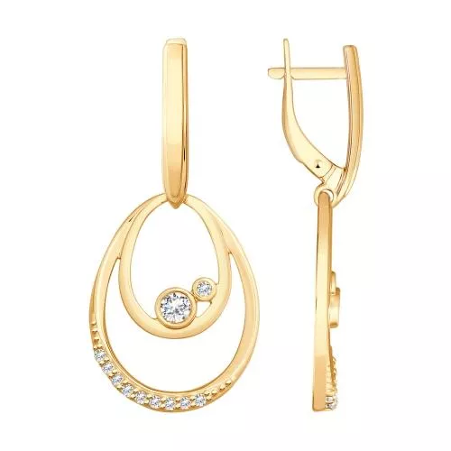 Серьги из золочёного серебра с фианитами