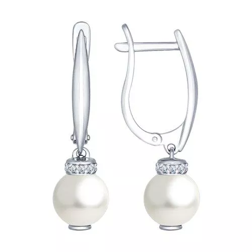 Серьги из серебра с жемчугом Swarovski и фианитами