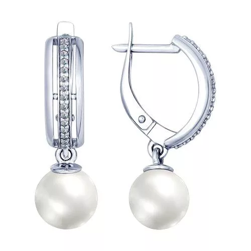Серьги из серебра с жемчугом и фианитами