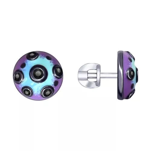 Серьги из серебра с эмалью и фианитами