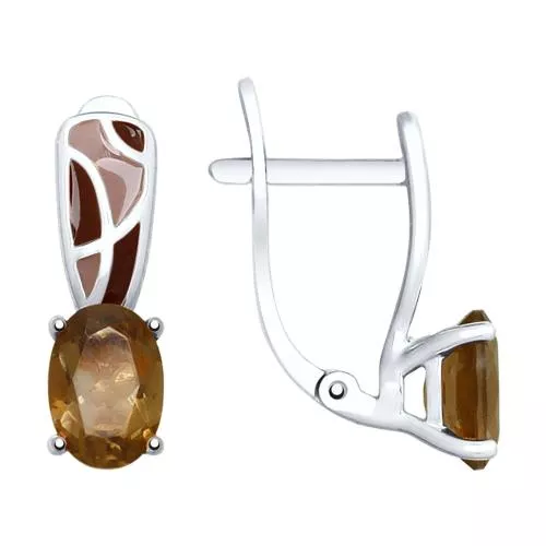 Серьги из серебра с эмалью и раухтопазами