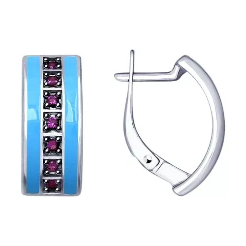 Серьги из серебра с эмалью и фианитами