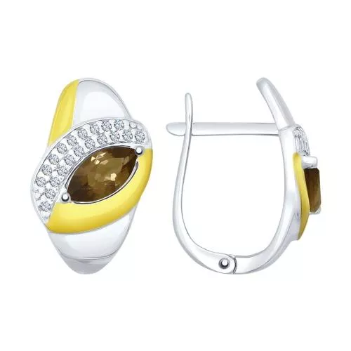 Серьги из серебра с  раухтопазами и фианитами