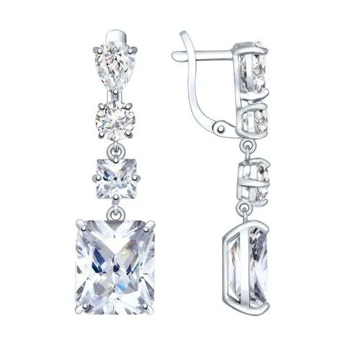 Серьги длинные из серебра с фианитами