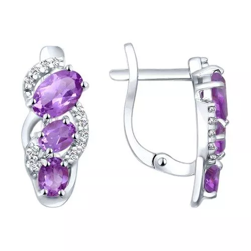 Серьги из серебра с аметистами и фианитами