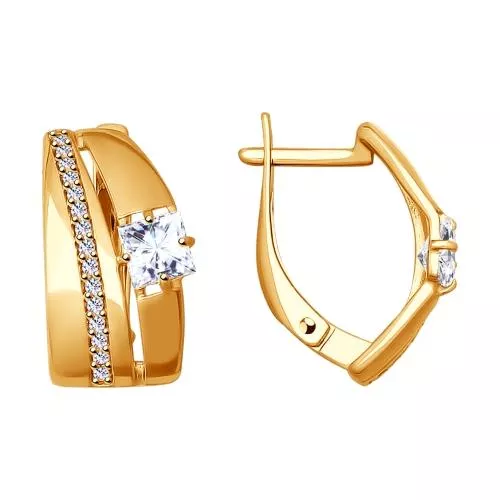 Серьги из золочёного серебра с фианитами