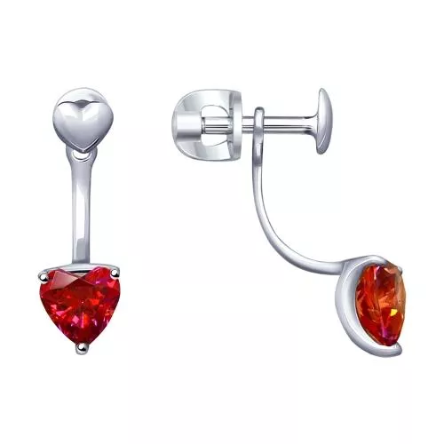 Серьги-джекеты из серебра с сердцами