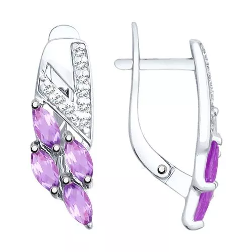 Серьги из серебра с аметистами и фианитами