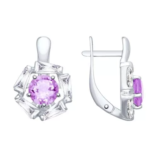 Серьги из серебра с аметистами и фианитами