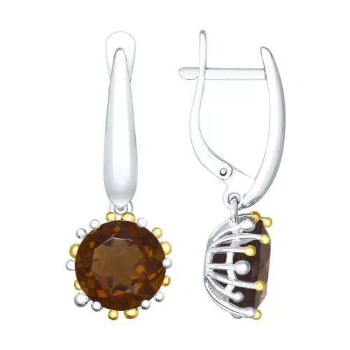 Серьги из золочёного серебра с раухтопазами