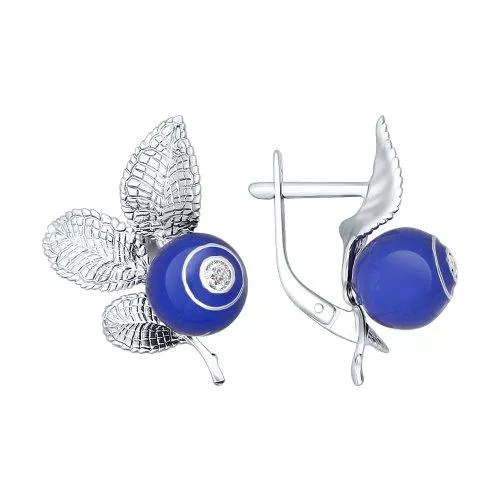 Серьги из серебра с эмалью с фианитами