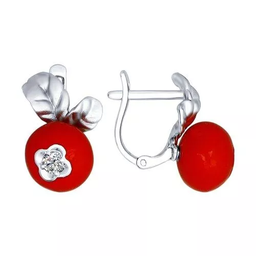 Серьги из серебра с эмалью с фианитами