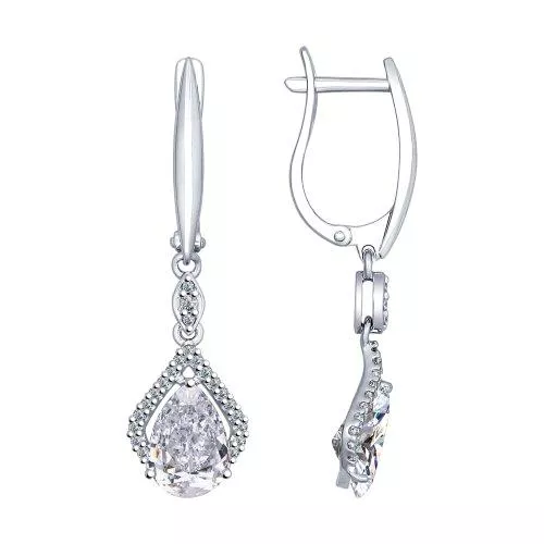 Серьги длинные из серебра с фианитами