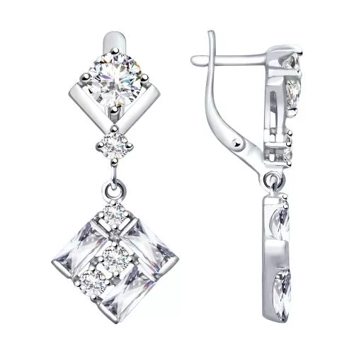Серьги из серебра с фианитами