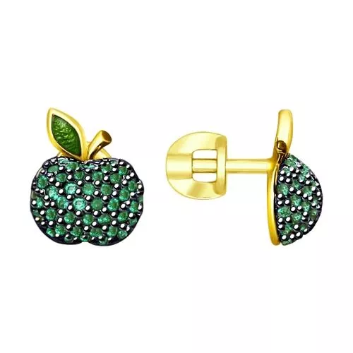 Серьги «Яблочки» с фианитами и эмалью