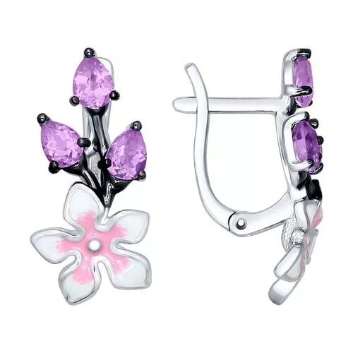 Серьги из серебра с эмалью с аметистами