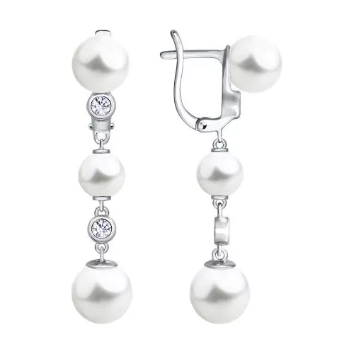 Серьги из серебра с жемчугом, жемчугом Swarovski и фианитами