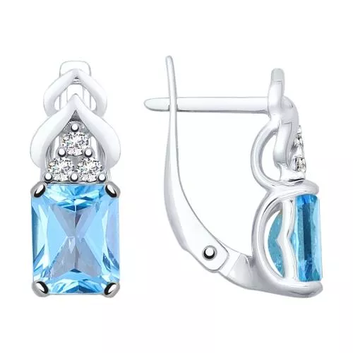 Серьги из серебра с топазами и фианитами