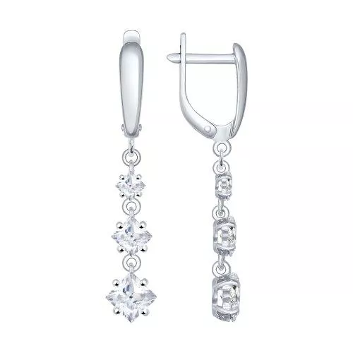 Серьги длинные из серебра с фианитами