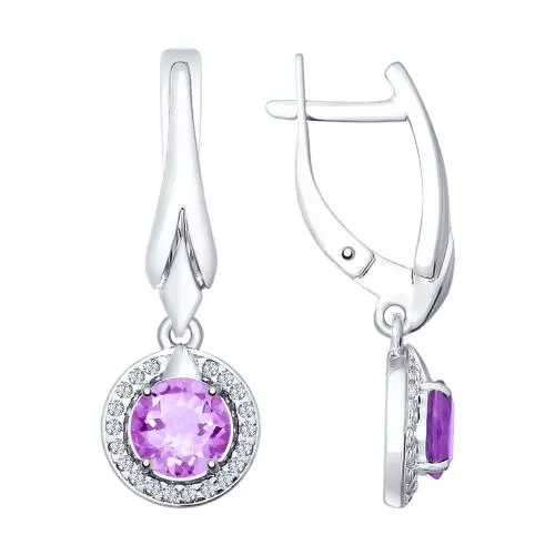 Серьги из серебра с аметистами и фианитами