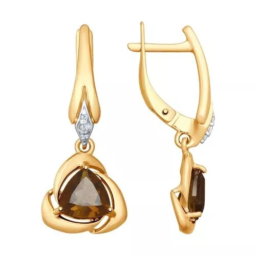 Серьги из золочёного серебра с раухтопазами и фианитами