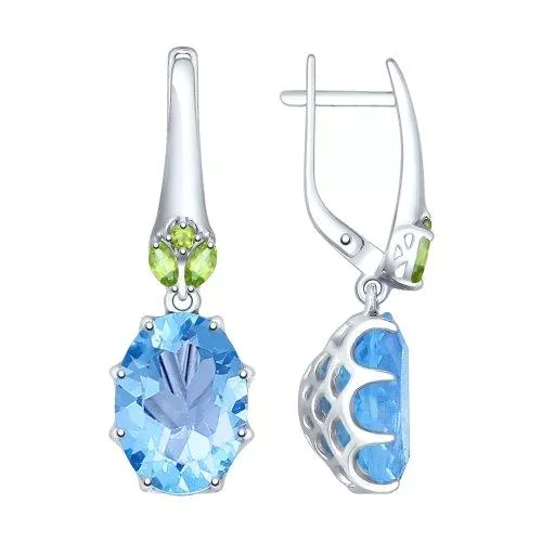 Серьги из серебра с  ситаллами и зелеными фианитами