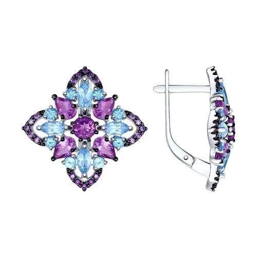 Серьги из серебра с миксом камней