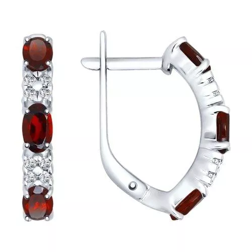 Серьги из серебра с гранатами и фианитами