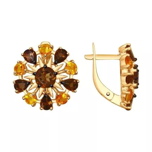 Серьги из золочёного серебра с полудрагоценными вставками