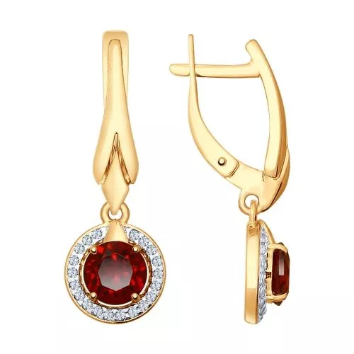 Серьги из золочёного серебра с гранатами и фианитами