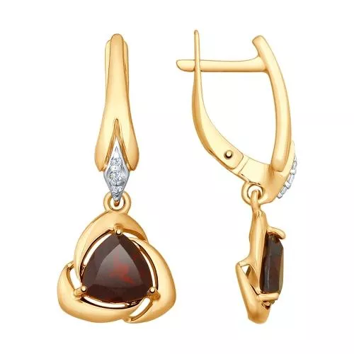 Серьги из золочёного серебра с гранатами и фианитами