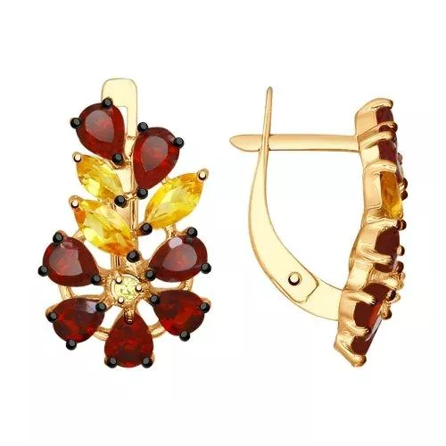 Серьги из золочёного серебра с миксом камней