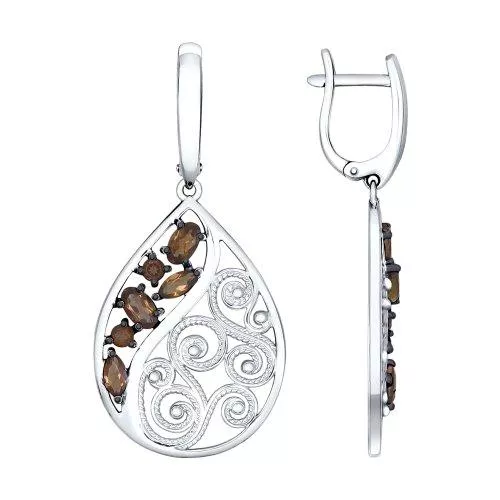 Серьги длинные из серебра с раухтопазами