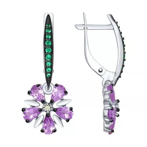 Серьги из серебра с аметистами и фианитами