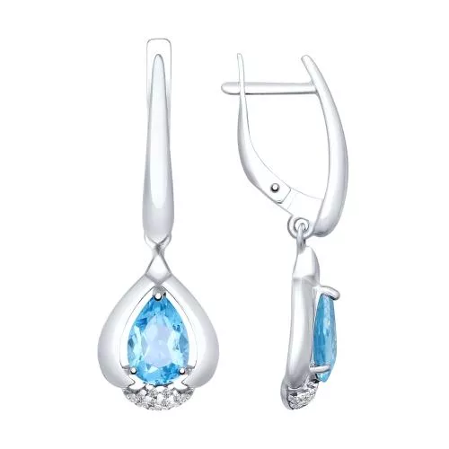 Серьги из серебра с топазами и фианитами