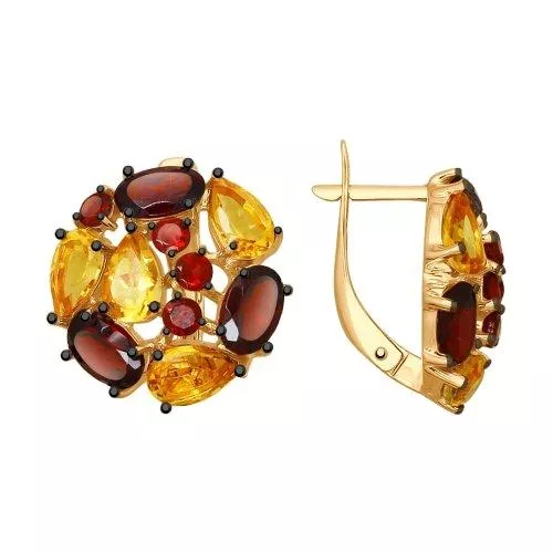 Серьги из золочёного серебра с полудрагоценными вставками