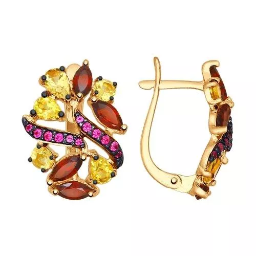 Серьги из золочёного серебра с миксом камней